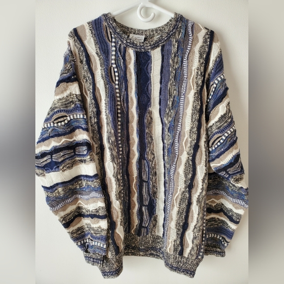3D Textured Coogi Style Multicolour Wool Sweater Vintage 90s Large - Picture 1 of 4